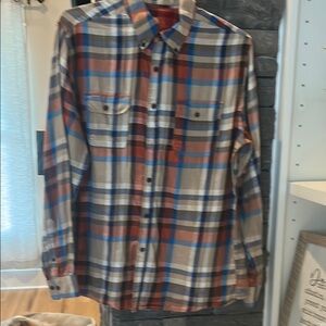Casual Plaid Button-Down Shirt - Blue, Brown, Tan